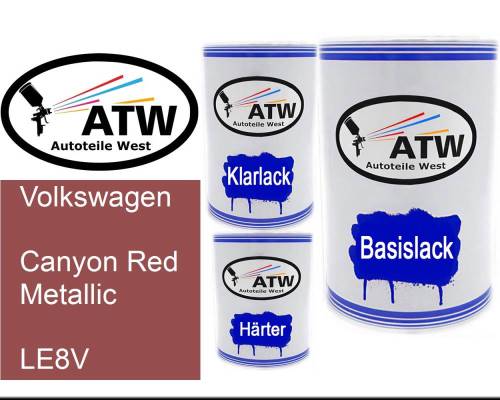 Volkswagen, Canyon Red Metallic, LE8V: 500ml Lackdose + 500ml Klarlack + 250ml Härter - Set, von ATW Autoteile West.